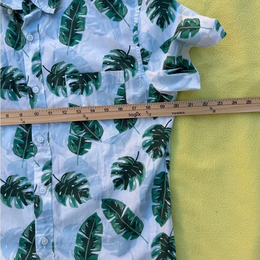 J. Crew White Short-Sleeve Button-Down with Green Leaf Print